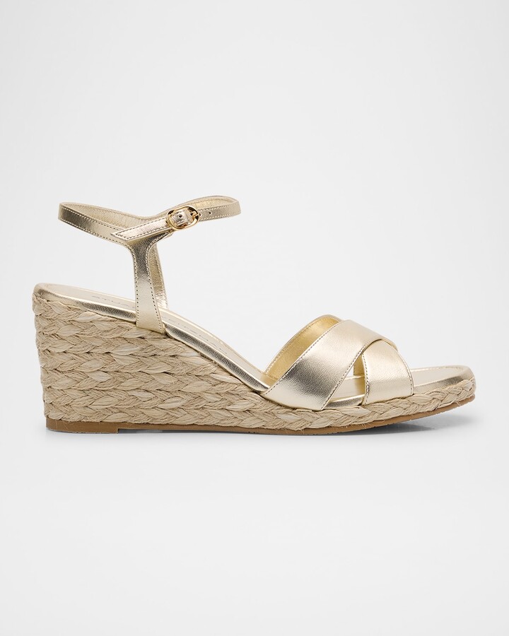 Stuart Weitzman Dayna Metallic Crisscross Espadrille Sandals