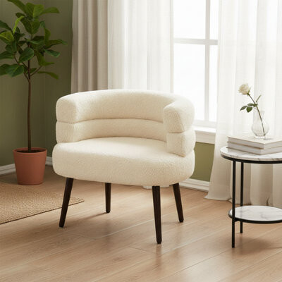 Latitude Run Off-White Backrest Vanity Office Chair, Comfortable Fabric, No Wheels, Easy To Assemble, Adaptable To Various Spaces.
