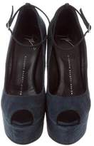Thumbnail for your product : Giuseppe Zanotti Suede Peep-Toe Wedges