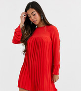 Thumbnail for your product : ASOS DESIGN Petite pleated trapeze mini dress with long sleeves