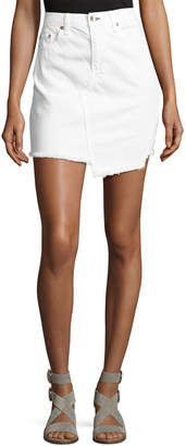 Rag & Bone JEAN Dive Uneven Frayed Denim Skirt, White