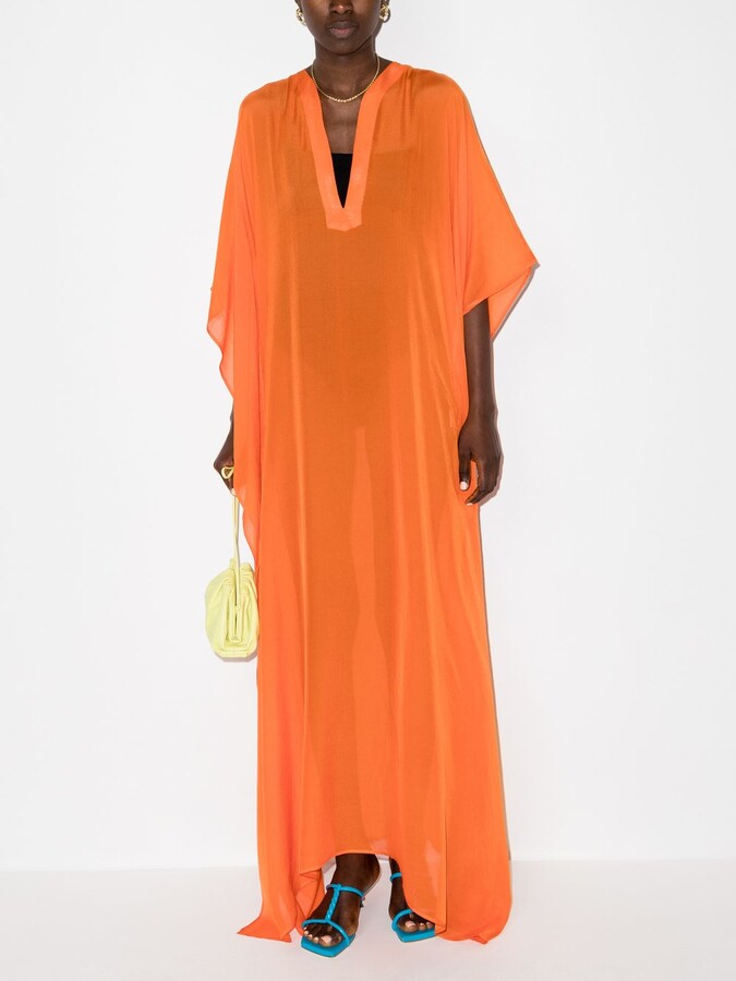 Alexandra Miro - Orange Roxanne Side Split Silk Kaftan Dress - ShopStyle