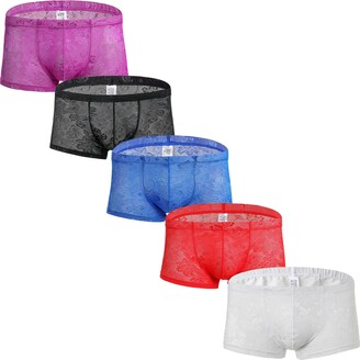 Faringoto Men's Gay Sheer Underwear Low Waist Boxer Lace Short Big Pouch  Breathable Black - ShopStyle