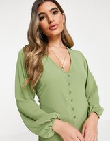 Thumbnail for your product : I SAW IT FIRST woven button-down wide-legged jumpsuit in olive green