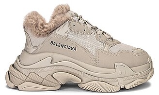 Balenciaga Triple S Fur Sneakers in Beige - ShopStyle