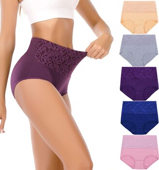 Women's Cotton Underwear High Waist Stretch Briefs Soft Underpants Ladies Full  Coverage Panties 5 Pack