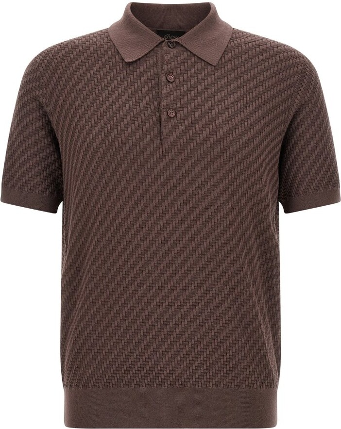 Brioni Woven Pattern Knitted Polo Shirt
