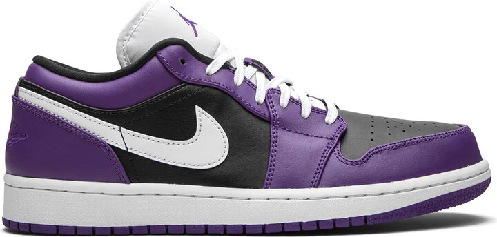 purple and black high top jordans