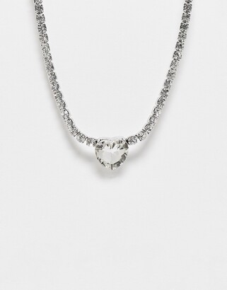 True Decadence embellished flower choker necklace in silver