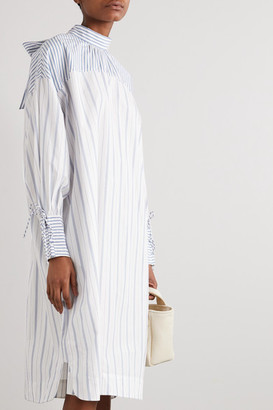 Ganni Net Sustain Tie-detailed Striped Organic Cotton-poplin Dress