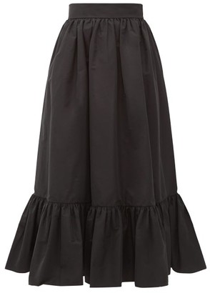 Valentino Ruffled-hem Cotton-blend Faille Midi Skirt - Black