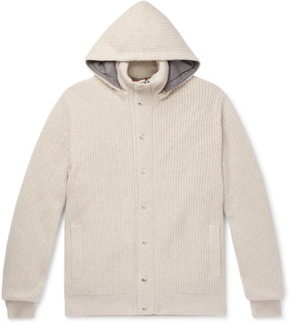Brunello Cucinelli Ribbed Cashmere And Shell Hooded Down Cardigan