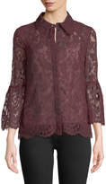 Erdem Alita Button-Front Bell-Sleeve Lace Top