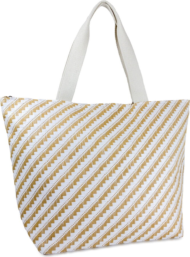 Women’s Two Tone Paper Straw Flat Handle Tote Bag