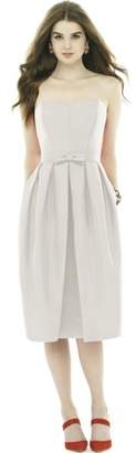 Alfred Sung Strapless Peau de Soie Midi Dress with Bow Belt