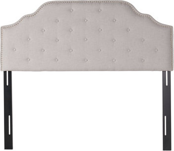 Latitude Run Grey Fabric Upholstered Headboard - Queen & Full Sized With Contemporary Charm Button Stitching And Ravishing Nailhead Accents Assembly Required For B