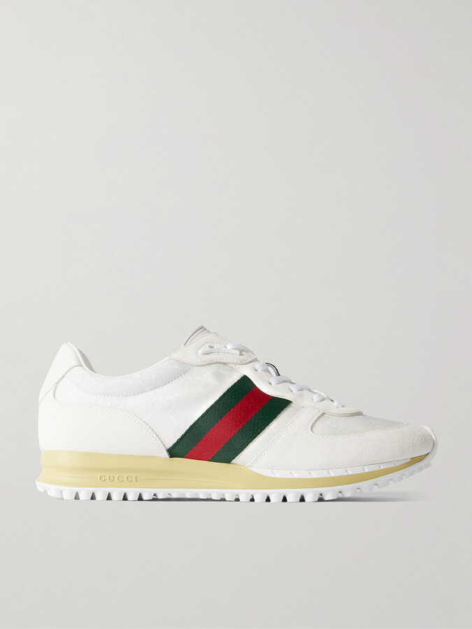 Nora Leather and Webbing-Trimmed Suede and Canvas-Jacquard Sneakers