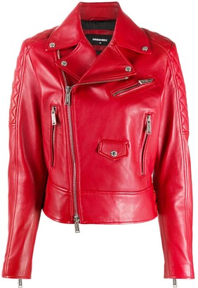 DSQUARED2 Quilted Detail Zip-Up Leather Jacket