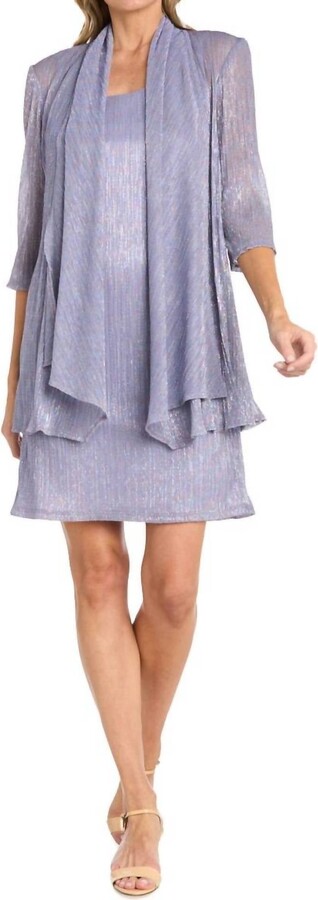 R & M Richards Solid Metallic Jacket Dress Set In Orchid