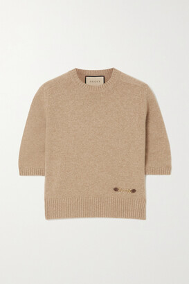 Gucci Horsebit-detailed Leather-trimmed Cashmere Sweater