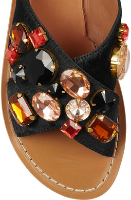 Marni Crystal-embellished calf hair sandals