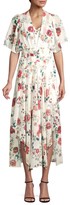 Thumbnail for your product : Maje Floral Smocked Waist Handkerchief Midi Dress