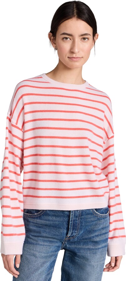 White + Warren Cashmere Drop Shoulder Striped Sweatshirt