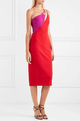 Cushnie Asymmetric Two-tone Stretch-crepe Midi Dress - Red