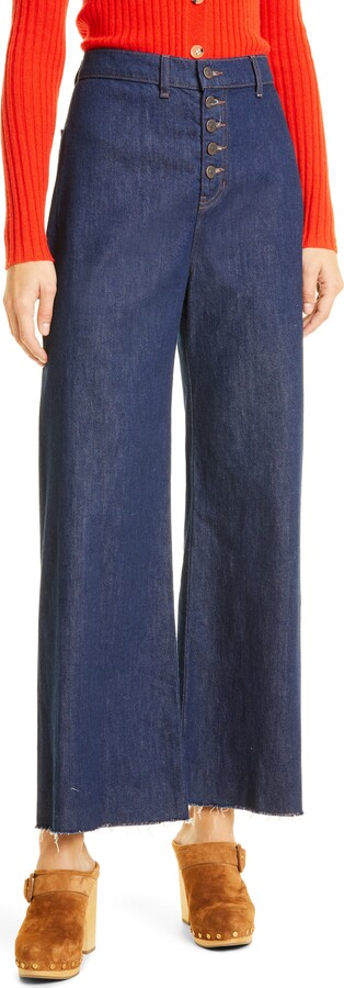 Veronica Beard Grant Button Fly Raw Hem Wide Leg Jeans - ShopStyle