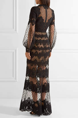 Elie Saab Cotton-blend Guipure Lace And Swiss-dot Tulle Gown - Black
