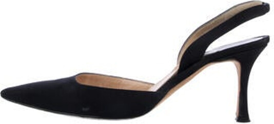 Manolo Blahnik Satin Slingback Pumps Black Pointed-Toes Straps