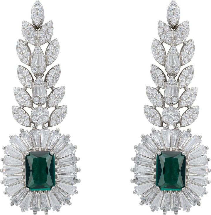 Latelita Green / White / Silver Countess Gemstone Drop Earrings Emerald Silver