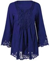 Thumbnail for your product : Dezzal Women's Plus Size Bohemian Flare Sleeve Lace Patchwork Tunic Blouse