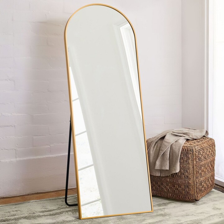 Malinda 64" x 21" Arched Free Standing Body Mirror, Metal Framed Full