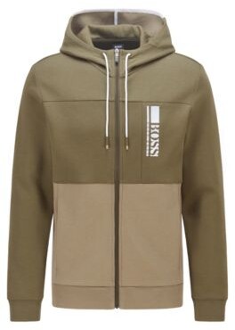 HUGO BOSS Interlock Zip Through Hooded Sweatshirt With Color Block Logo -  Dark Green - ShopStyle