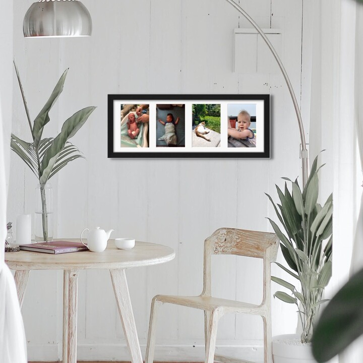 Picture Frame Collage - Holds Four Photo Solid Hardwood Handmade Photo Fade Resistant Mat Board
