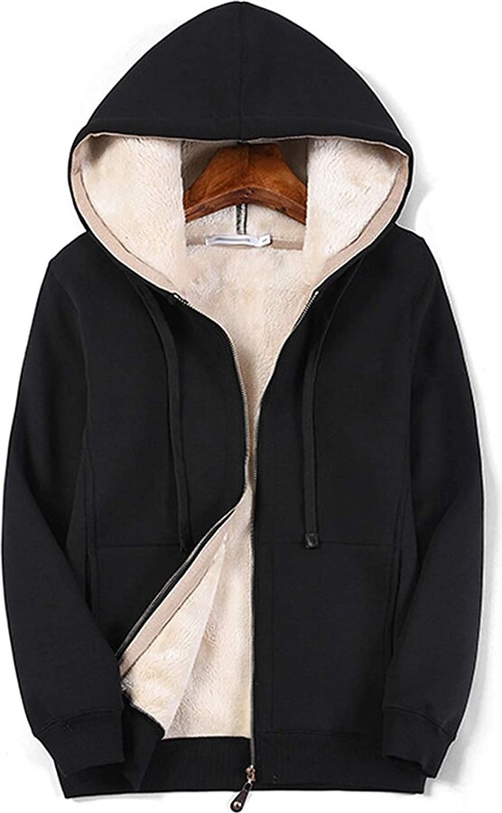 Lazutom Women's Solid Winter Warm Thick Sherpa Fleece Lined Zip Up Hoodie  Sweatshirt Jacket (UK 14 - ShopStyle