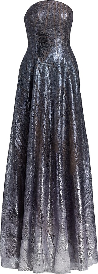 Women's Sequin-Embroidered A-Line Strapless Gown - Blue Team Ombre - Size 2