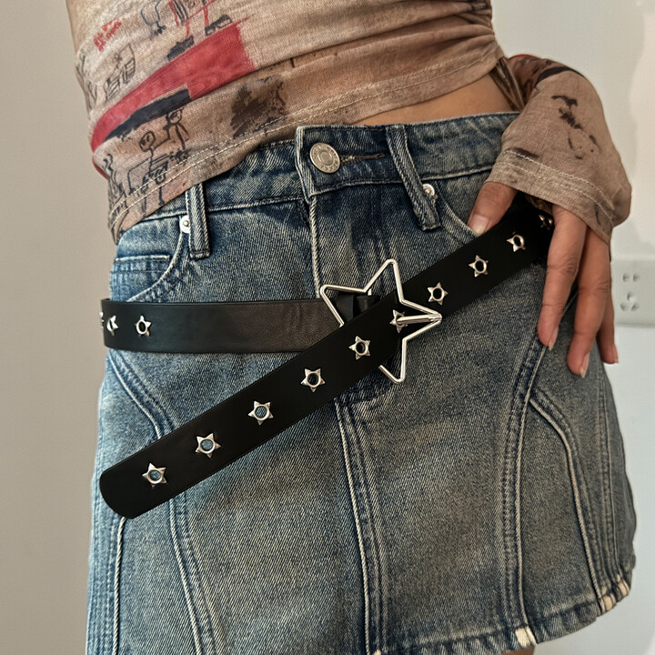 None Designer Belts for Women High Quality Luxury Palm Punk Harajuku Star Eyelet Y2K Girls Jeans Belt Female Black Waistband Strass