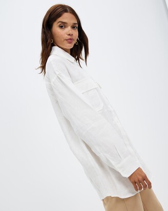 AERE Women's White Shirts & Blouses - Linen Pocket Detail Shirt