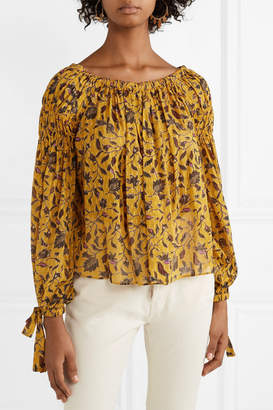 Ulla Johnson Farai Off-the-shoulder Floral-print Silk, Cotton And Lurex-blend Blouse - Yellow