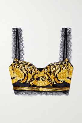 Versace Lace-trimmed Printed Silk-twill Bralette - Black - ShopStyle Tops