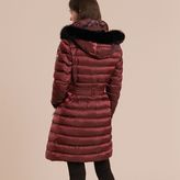 Thumbnail for your product : Burberry Down-filled Coat with Fox Fur Trim Hood, Red