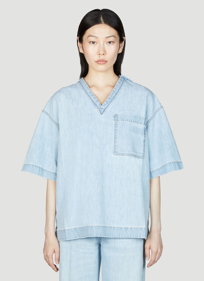 Bottega Veneta V Neck Denim Shirt - Woman Shirts Blue Xs