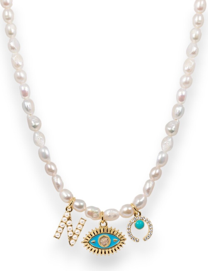 Alexie of Athens Gold Delphi Monogram Talisman Pearls