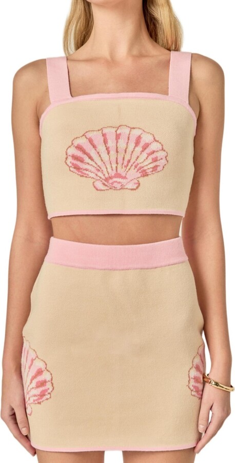 ENGLISH FACTORY Women's Sea Shell Sleeveless Knit Top - Light beige/pink