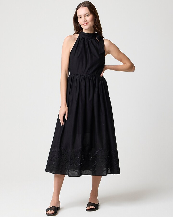 J.Crew Factory Tie-neck midi dress with eyelet trim