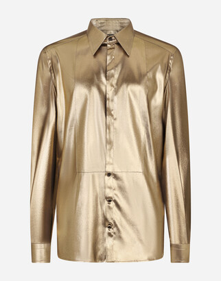 Dolce & Gabbana Laminated-fabric Gold-fit tuxedo shirt