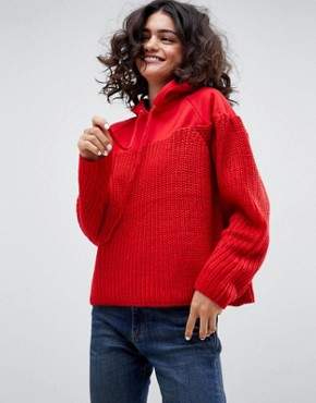 ASOS Design Jumper with Hood in Knit and Sweat Mix
