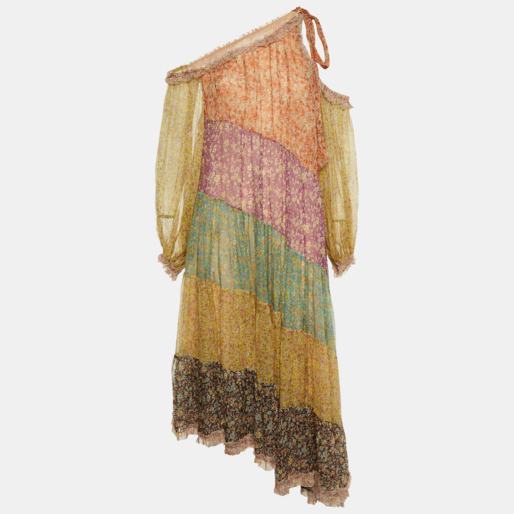 Zimmermann Multicolor Floral Print Silk Paneled Carnaby Midi Dress M